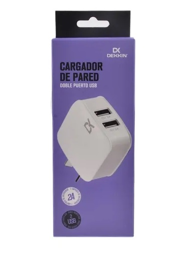 CARGADOR DE PARED DOBLE PUERTO USB 2A DEKKIN