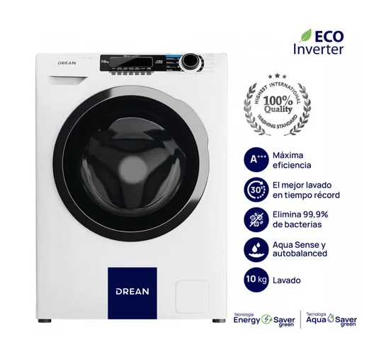 Lavarropas Carga Frontal Ecoinverter 10 Kg Blanco Drean - LFDR1012SB0