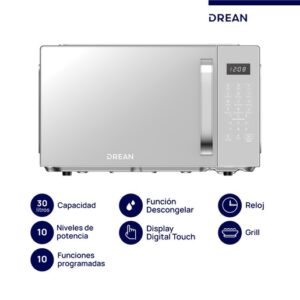 Microondas Digital con Grill 30 L Inox Drean - HMD30ARSJ0