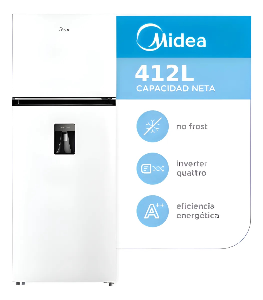 Heladera No Frost Midea MDRT580MTE01ADW 412Lts C/Dispenser Inverter