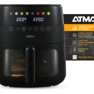 FREIDORA DE AIRE ATMA 6L DIGITAL C/VISOR NEGRA FR246ABP