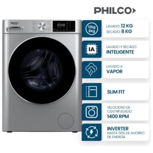 Lavasecarropas Philco Carga Frontal 12/8 Kg Inverter Color Gris Silver