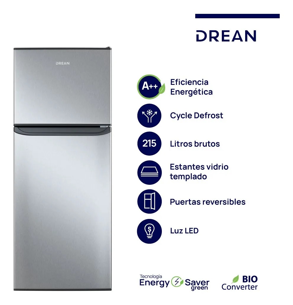 Heladera con freezer Cíclica 215 L Inox Drean - RZD215PVARX0