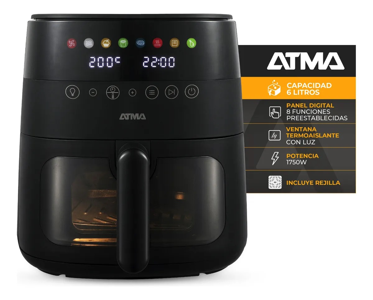 FREIDORA DE AIRE ATMA 6L DIGITAL C/VISOR NEGRA FR246ABP