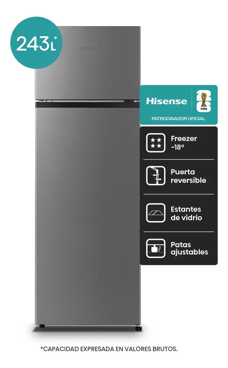 HELADERA HISENSE CICLICA TOP MOUN GRIS 240L RT1240NED1