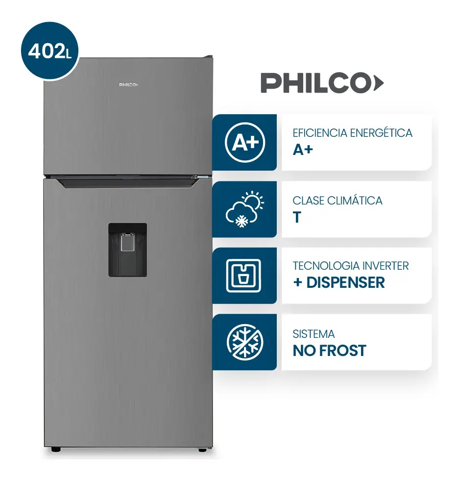 Heladera Philco Top Mount 402Lts Inverter No Frost Inox PHNT453XDI2