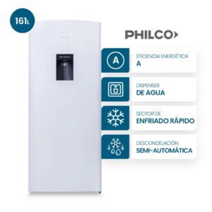 HELADERA SINGLE DOOR 161L CON DISPENSER BLANCA PHILCO
