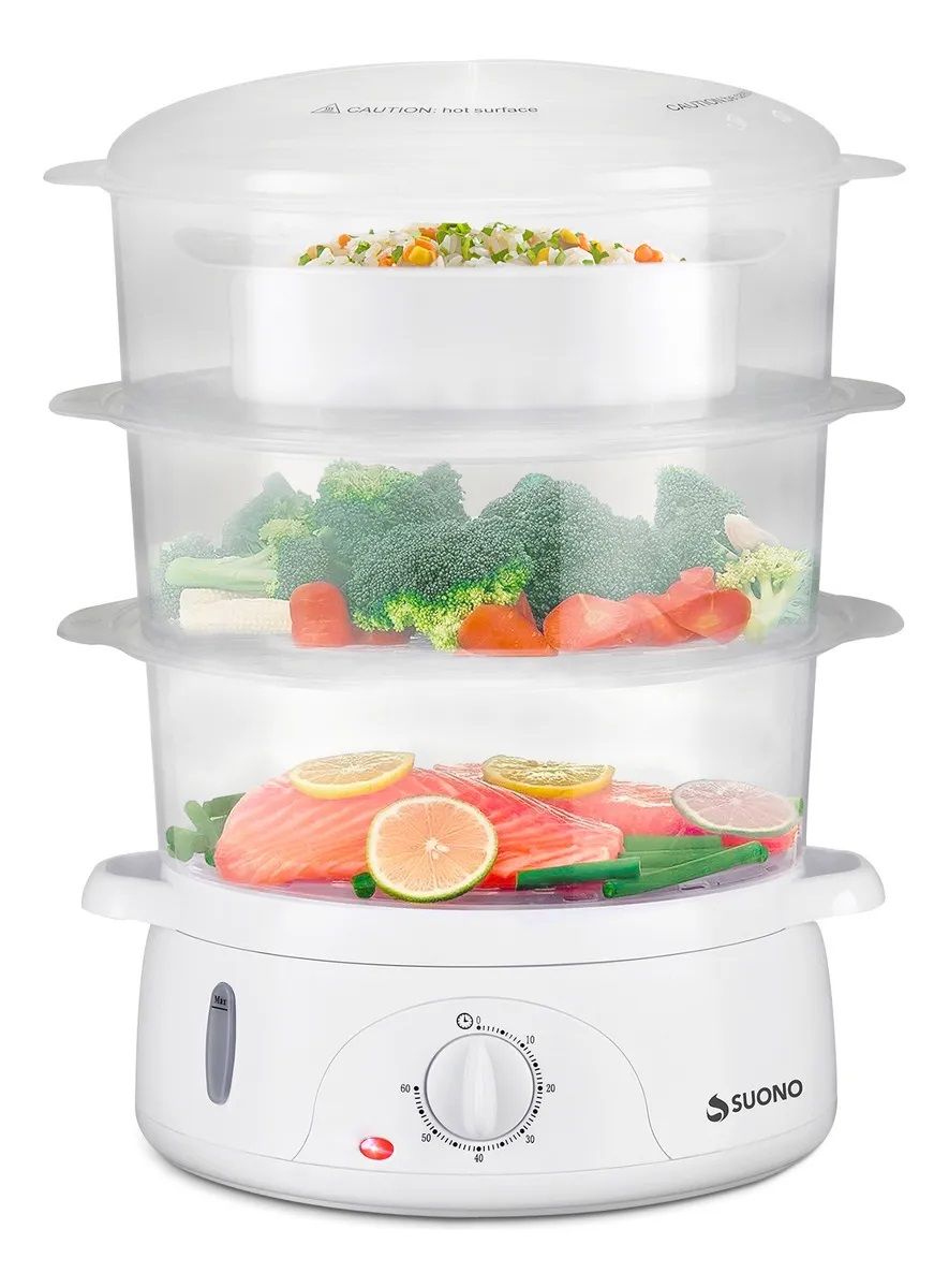 Vaporera Eléctrica De Alimentos Suono 3 Bandejas 9l Color Blanco