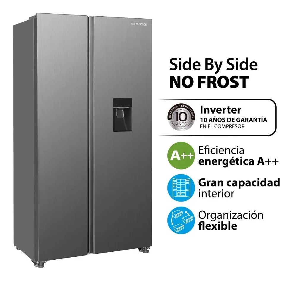 Heladera Kohinoor KHSA47NI/9 Side by Side NO FROST Inverter 469Lts C/Freezer/Dis