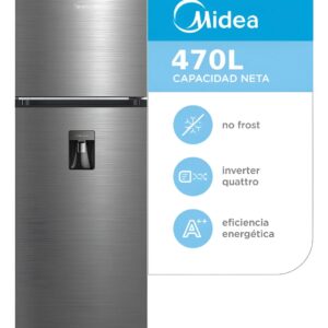 Heladera Midea Top Mount No Frost Inverter 470 Lts Inox