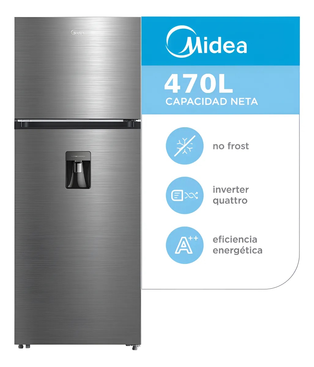 Heladera Midea Top Mount No Frost Inverter 470 Lts Inox