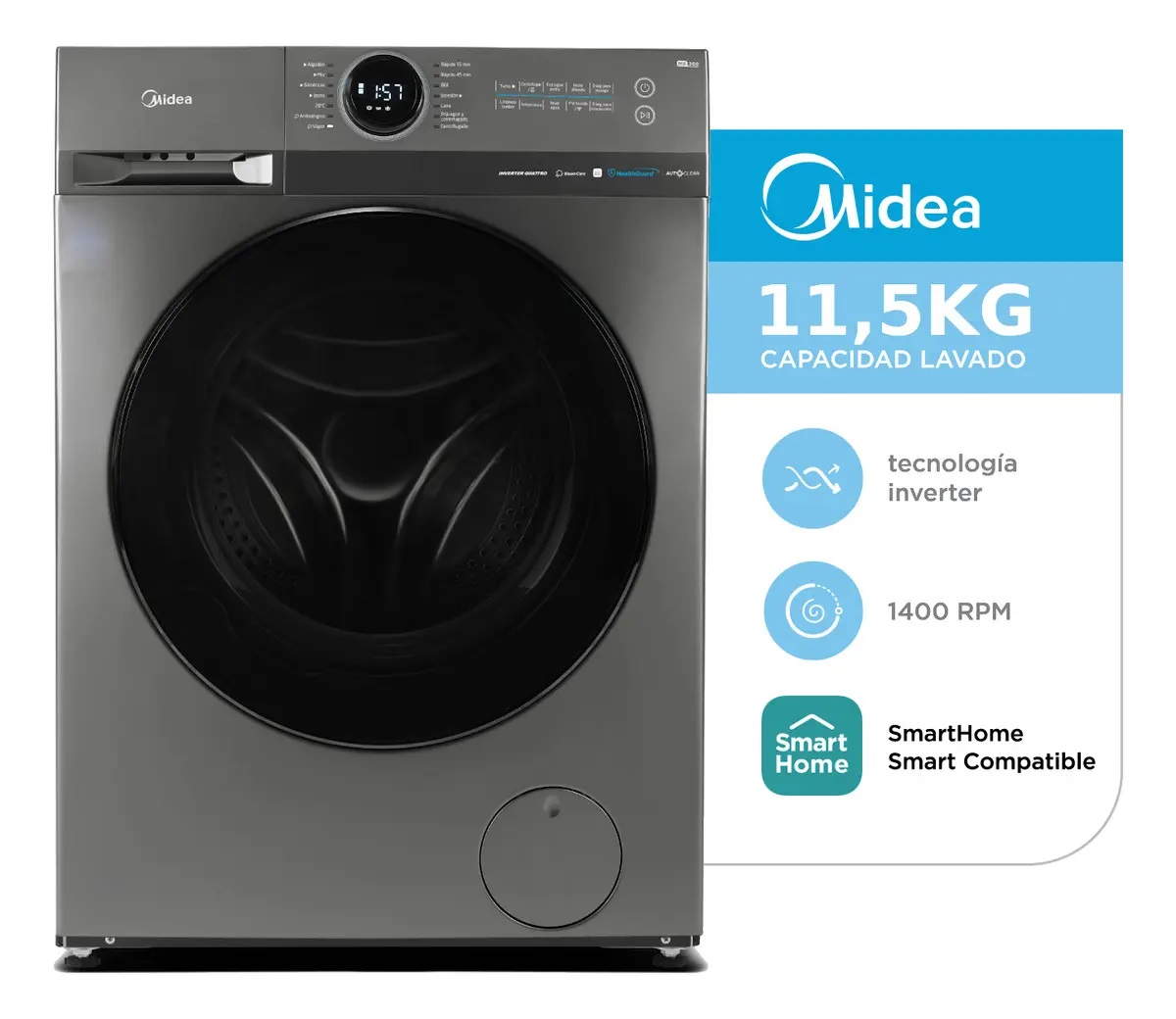 Lavarropas Automáticol Inverter Midea 11,5 Kg 1400 RPM
