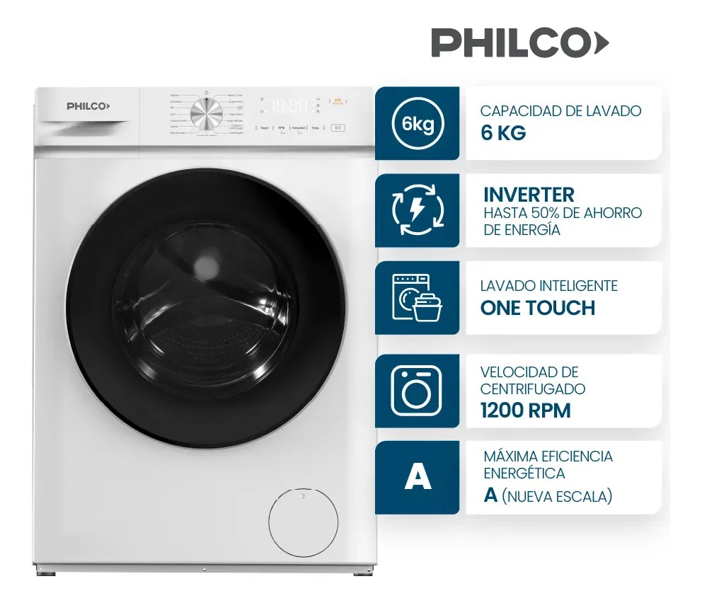 Lavarropas Philco 6 Kg Carga Frontal Inverter Blanco