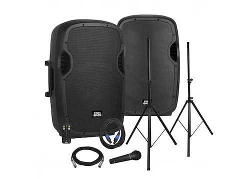 Parlante Probass Potenciado Doble 15 Usb Microfono Y Pie Color Negro