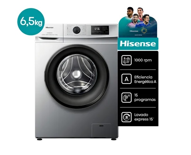 Lavarropas Titanium Hisense Carga Frontal 6,5 Kg Gris