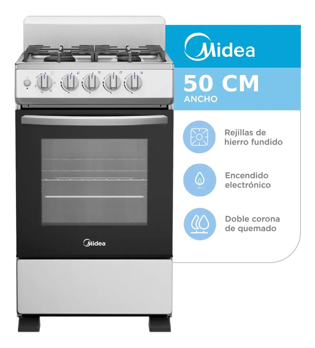 COCINA MULTIGAS MIDEA 50CM GRIS 20TMG4PGAR1
