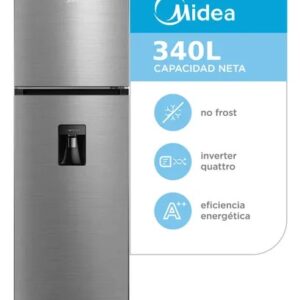 Heladera Midea Top Mount 340l Mdrt489mte46adw Inox Dispenser Acero Inoxidable